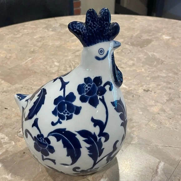 Blue and White Ceramic Rooster Figurine - Picture 1 of 7